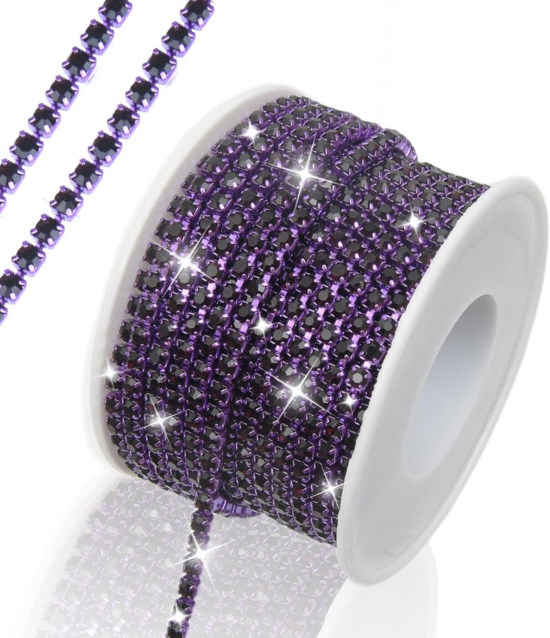 Dropower 10 Yards Rhinestone Chain, SS12/3mm Crystal Rhinestones Close Chain Trim, Bling Diamond Cup Chain for Jewelry Clothing Shoes Wedding Party Decoration(Dark Purple) - Image 1